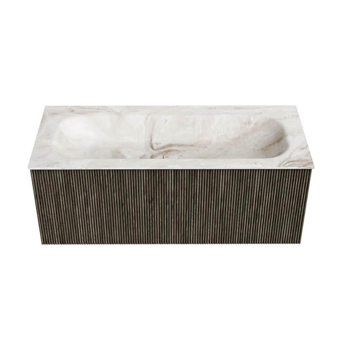 Mondiaz KURVE-DLUX Ensemble meuble de salle de bains - 110x46x40cm - 1 tiroir - lavabo solid surface - central - 1 trou de robinet - Shadow SW1414360