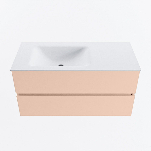 MONDIAZ VICA Ensemble meuble de salle de bains - 100cm - meuble bas rosee - 2 tiroirs - lavabo cloud gauche - 1 trou de robinet - version haute 60cm - talc SW1083304