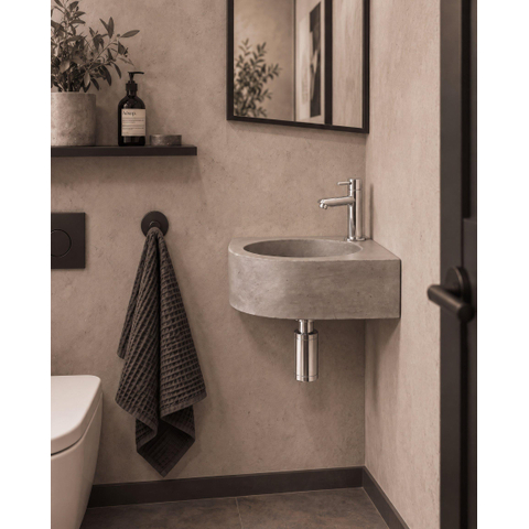 Fortifura Fuente hoekfonteinset – 31.5x31.5x10 cm – beton grijs – chromen kraan SW1111536
