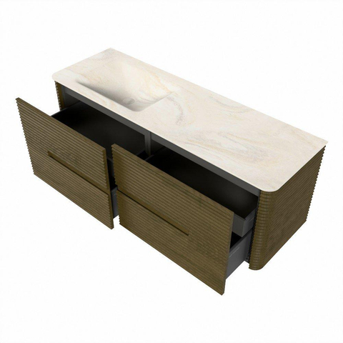 Mondiaz CIRO-DLUX Meuble de salle de bains - 140x45x50cm - Plan vasque solid surface Ostra - 1 vasque à gauche - sans trous de robinet - 4 tiroirs - Dusk SW1533444