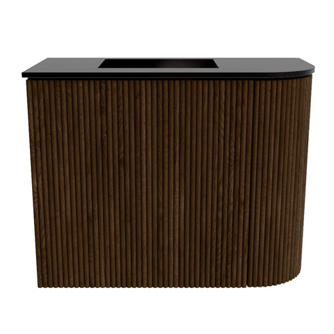 Mondiaz JOYA 51.6cm toiletmeubel - ronding rechts kleur Walnut - Wastafel FAYE positie Links Zonder kraangat kleur Urban. SW1421353
