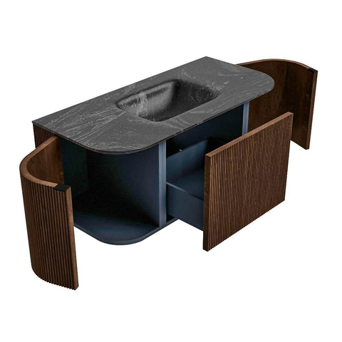 MONDIAZ KURVE-DLUX Meuble de salle de bains 100 cm avec module 25 Len R couleur Walnut avec 1 tiroir et 2 portes. Lavabo GRUNNE central 1 trou de robinet couleur Lava. SW1137209