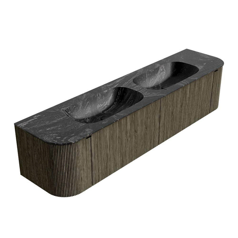 Mondiaz KURVE-DLUX Ensemble de meuble de salle de bains - 190x46x40cm - 2 tiroirs - 2 portes - lavabo solid surface - double - 2 trous de robinet - Shadow SW1414703