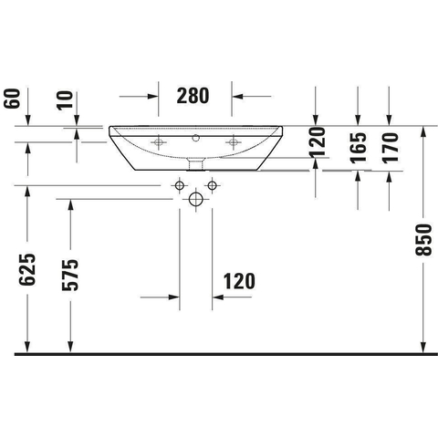 Duravit D-neo Wastafel - met waskom midden - met kraangat - met overloop - 65x44cm - met wondergliss - wit SW640532