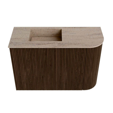 Mondiaz JOYA-DLUX Meuble de salle de bains 61,6cm - arrondi droit couleur Walnut - Vasque FAYE position Gauche 1 trou de robinet couleur Saba SW1424672