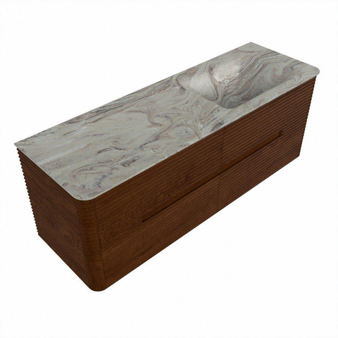 Mondiaz CIRO-DLUX Meuble de salle de bains - 140x45x50cm - vasque solid surface Glace - 1 lavabo à droite - sans trous de robinet - 4 tiroirs - Ruby SW1531573