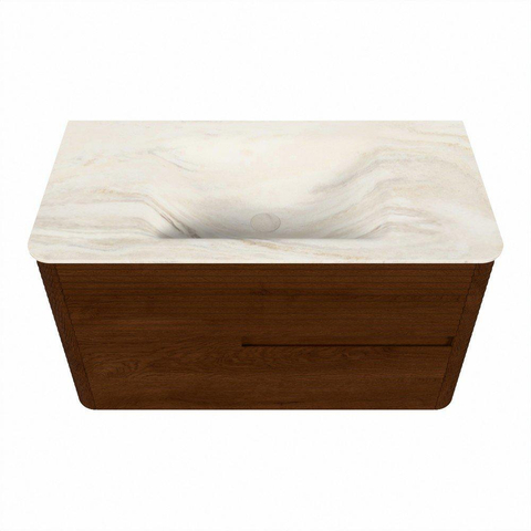 Mondiaz CIRO-DLUX Badkamermeubelset - 90x45x50cm - Solid surface wastafel Ostra - 1 wasbak Midden - 1 kraangat - 2 lades - Ruby SW1531833