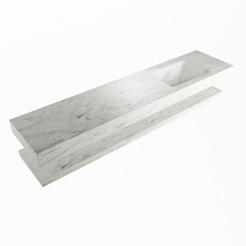 Mondiaz ALAN-DLUX Ensemble de meuble - 200cm - meuble Opalo mat - 0 tiroirs - Lavabo Cloud Opalo suspendu - vasque Droite - 0 trous de robinet SW809305