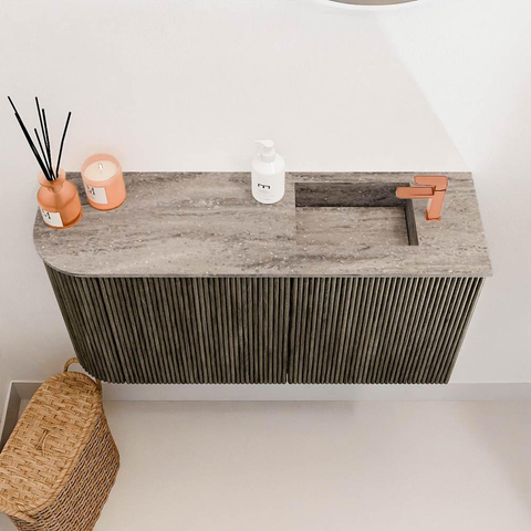 Mondiaz JOYA-DLUX Meuble de toilette 81,6cm - arrondi gauche couleur Shadow - Vasque FAYE position Droite 1 trou de robinet couleur Oza SW1425064