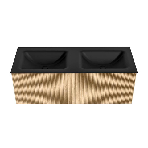 MONDIAZ KURVE Meuble de salle de bains 120cm couleur Oak avec 1 tiroir. Lavabo CLOUD double 2 trous de robinet Urban. SW1138397