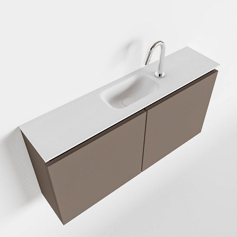MONDIAZ TURE Toiletmeubel 100x23x50cm met 1 kraangaten 2 deuren smoke mat Wastafel Eden midden Solid Surface Wit SW474964