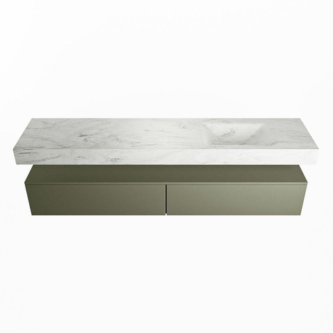 Mondiaz ALAN-DLUX Ensemble de meuble - 200cm - meuble Army mat - 2 tiroirs - Lavabo Cloud Opalo suspendu - vasque Droite - 1 trou de robinet SW807076