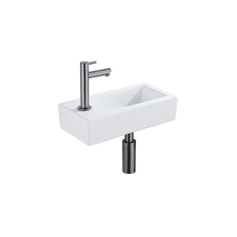 QeramiQ Fuente pack lave-mains – 37,5 x 18,5 x 9 cm – perçage à gauche – robinet gunmetal brossé SW1232760