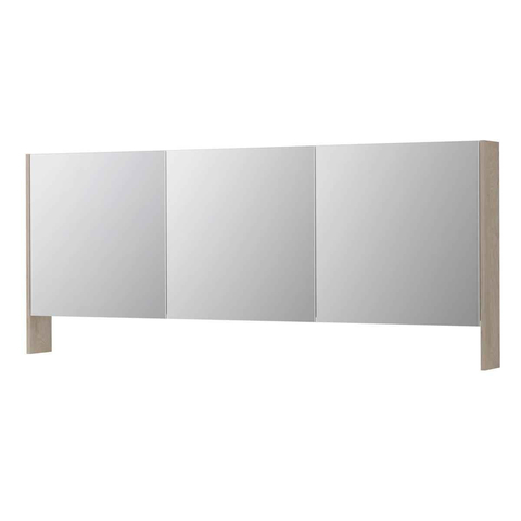 INK SPK3 Armoire de toilette - 180x14x74cm - 3 portes - miroir double face - tablette ouverte - interrupteur et prise de courant - MFC Chêne ivoire SW798271