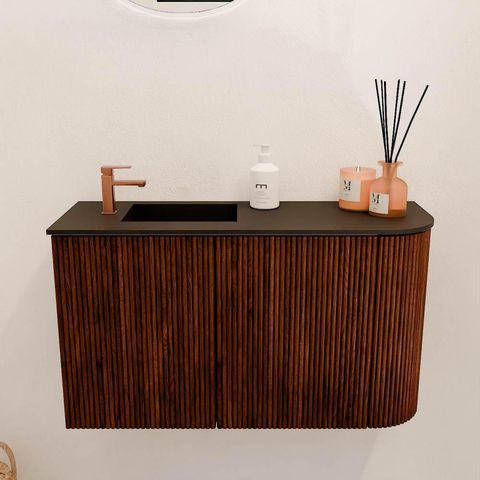 Mondiaz JOYA 71.6cm toiletmeubel - ronding rechts kleur Ruby - Wastafel FAYE positie Links 1 kraangat kleur Urban. SW1421837