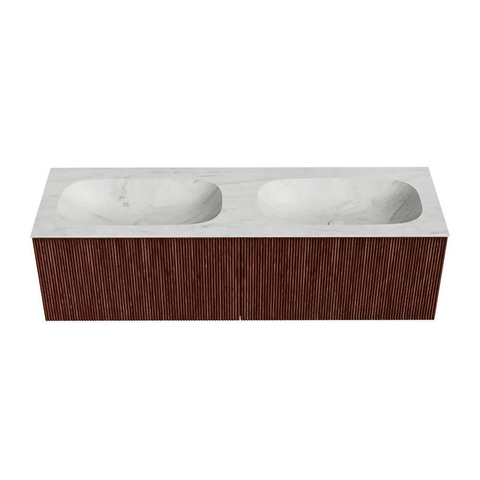 Mondiaz KURVE-DLUX Badkamermeubelset - 150x46x40cm - 2 lade - wastafel solid surface - dubbel - 2 kraangaten - Ruby SW1415897