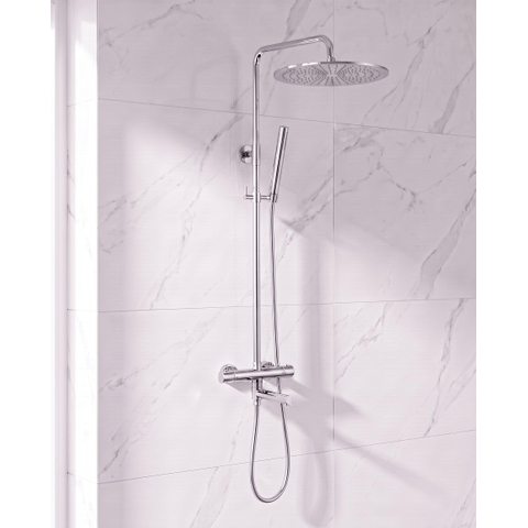 Ensemble de douche pluie FugaFlow Eccelente Sobrado - thermostatique - douche de tête 30 cm - flexible lisse - douchette bâton - bec de baignoire pivotant - chrome SW1592795
