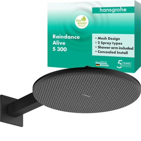 Hansgrohe Raindance alive S - hoofddouche 300 - 2jet - ecosmart wand - mat zwart SW1388816