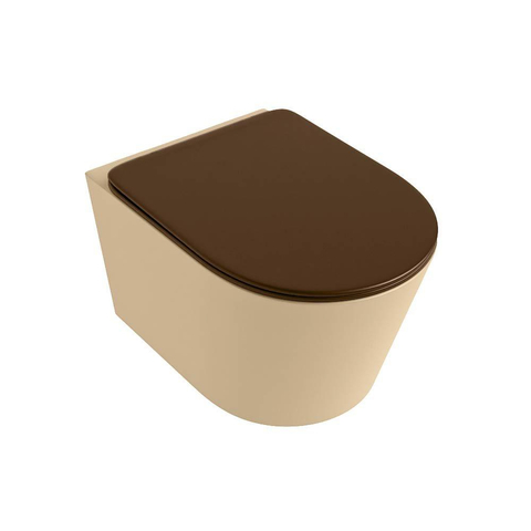 Mondiaz LAVIE hangtoilet – spoelrandloos – 36 x 53 cm – met softclose zitting – Sand (beige), zitting Rust (bruin) SW1208790