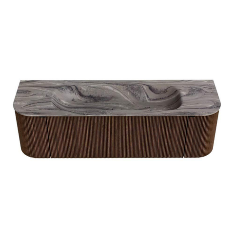 MONDIAZ KURVE-DLUX Meuble de salle de bains 150cm arrondi Gauche + Droite couleur Walnut avec 1 tiroir et 2 portes. Lavabo BIG MEDIUM Milieu 1 trou de robinet Sombra. SW1433663