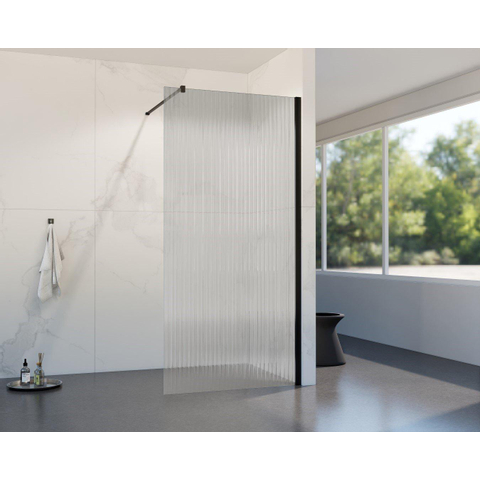 Fortifura Galeria Douche à l'italienne - 30x200cm - verre nervuré - Noir mat SW876959