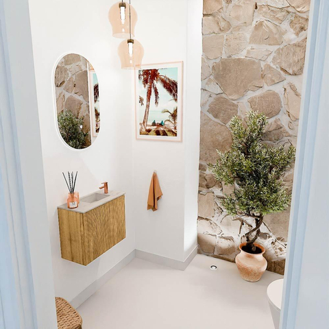 Mondiaz JOYA-DLUX 50cm toiletmeubel - kleur Oak - Wastafel FAYE positie Rechts 1 kraangat kleur Opalo. SW1422130