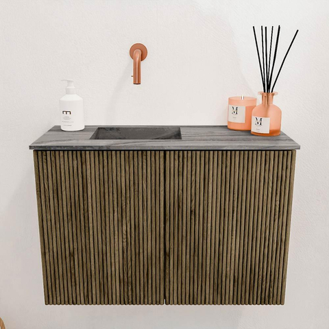 Mondiaz JOYA-DLUX 60cm toiletmeubel - kleur Dusk - Wastafel FAYE positie Links Zonder kraangat kleur Sombra. SW1426127