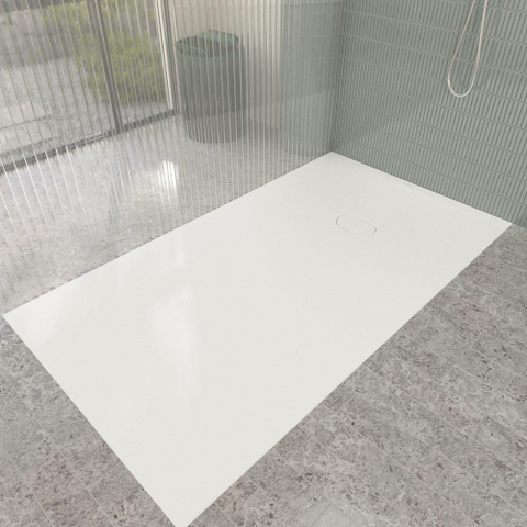 Villeroy & Boch Ecora douchebak - 180x100x4.5cm - afvoer korte zijde - stone white (wit) SW1558890