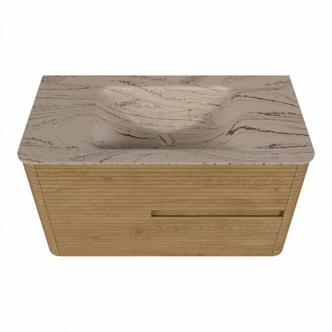 Mondiaz CIRO-DLUX Badkamermeubelset - 90x45x50cm - Solid surface wastafel Arena - 1 wasbak Midden - zonder kraangaten - 2 lades - Oak SW1530951