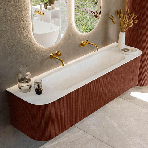 Mondiaz KURVE-DLUX Ensemble de meuble de salle de bains - 170x46x40cm - 1 tiroir - 2 portes - lavabo solid surface - central - sans trou de robinet - Ruby SW1415878
