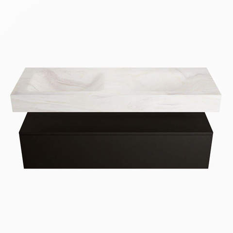 Mondiaz ALAN-DLUX Ensemble de meuble - 130cm - meuble Urban mat - 1 tiroir - Lavabo Cloud Ostra suspendu - vasque gauche et droite - 2 trous de robinet SW807382