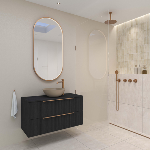INK SP28 spiegel - 50x4x100cm ovaal in stalen kader incl dir LED - verwarming - color changing - dimbaar en schakelaar - geborsteld koper SHOWROOMODEL SHOW26672