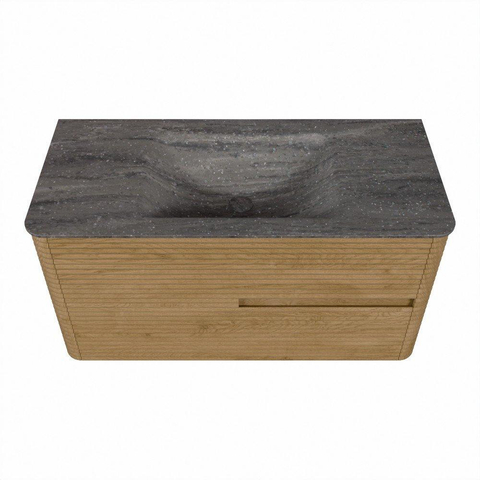 Mondiaz CIRO-DLUX Meuble de salle de bains - 100x45x50cm - Plan-vasque Solid surface Oza - 1 vasque au milieu - sans trous de robinet - 2 tiroirs - Chêne SW1531099