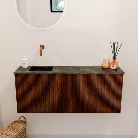 Mondiaz JOYA-DLUX 100cm toiletmeubel - kleur Ruby - Wastafel FAYE positie Links Zonder kraangat kleur Lava. SW1423638