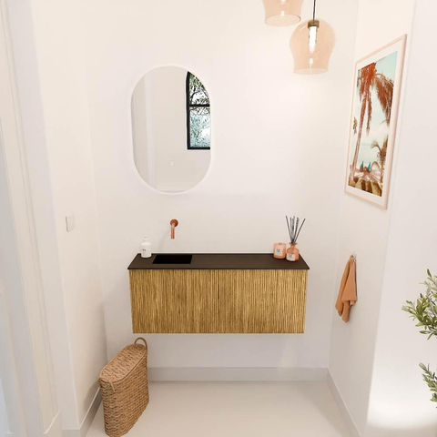 Mondiaz JOYA 100cm meuble WC - couleur Chêne - Lavabo FAYE position Gauche Sans trou de robinet couleur Urban. SW1421217