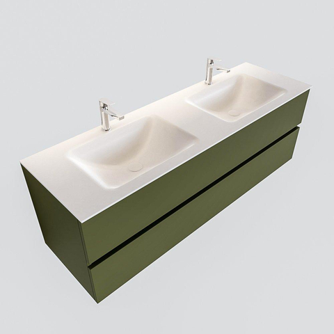 ENSEMBLE DE MEUBLE MONDIAZ VICA - 150cm - 2 tiroirs - lavabo Cloud double - 2 trous de robinet - solid surface army SW410187