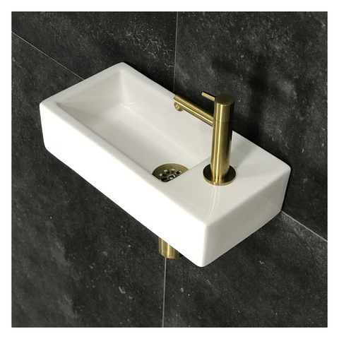 Differnz Hura fonteinset – 37.5x18.5x9 cm – keramiek wit – rechte mat gouden kraan SW285506