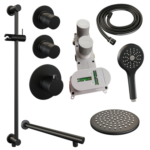 BRAUER Black Edition ensemble de douche pluie encastré – douche de tête Ø 20 cm – bras mural droit 40 cm – douchette ronde – barre de douche 70 cm SW486515