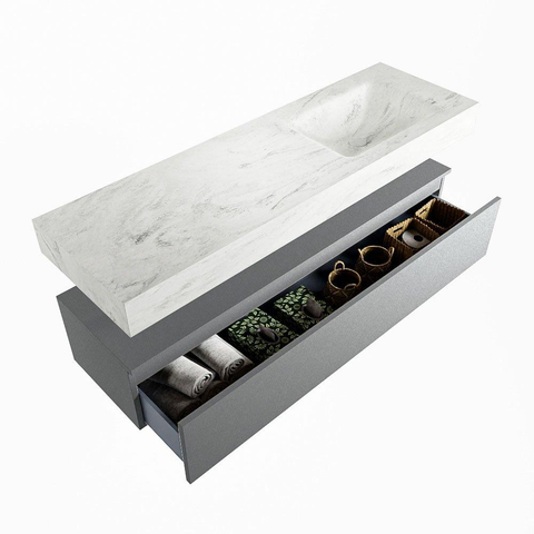 MONDIAZ ALAN - DLUX Badkamermeubelset - 150cm - onderkast - Plata - 1 lade - vrijhangende wastafel - wasbak rechts - 1 kraangat - Opalo SW806732