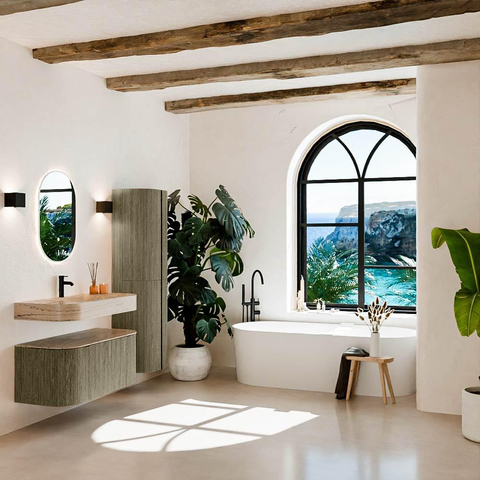 MONDIAZ THOR-DLUX Meuble de salle de bains - 100cm - arrondi gauche + droite - couleur Shadow - 1 tiroir - 2 portes - Vasque suspendue CLOUD Milieu 1 trou de robinet couleur Arena SW1467466