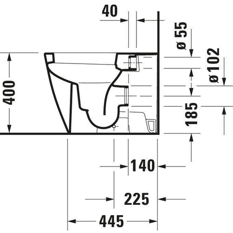 Duravit Happy D.2 Closetpot - diepspoel staand - back-to-wall - 36.5x57cm - inclusief bevestiging afvoer horizontaal - wit SW54349