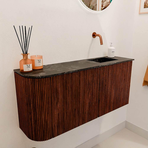 Mondiaz JOYA-DLUX 91.6cm toiletmeubel - ronding links kleur Ruby - Wastafel FAYE positie Rechts Zonder kraangat kleur Lava. SW1426229