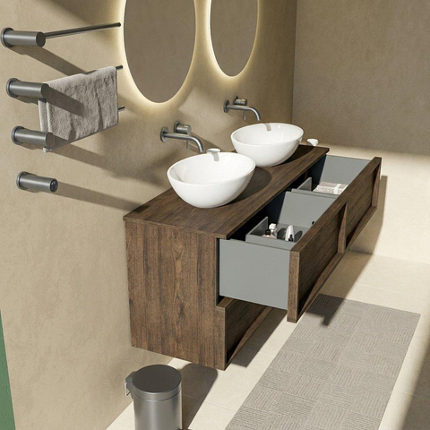Saniclass Holz Frame Badkamermeubelset - 140x45x62cm - houten topblad - zonder kraangat - 4 lades - mat eiken charcoal (hout) SW1580019