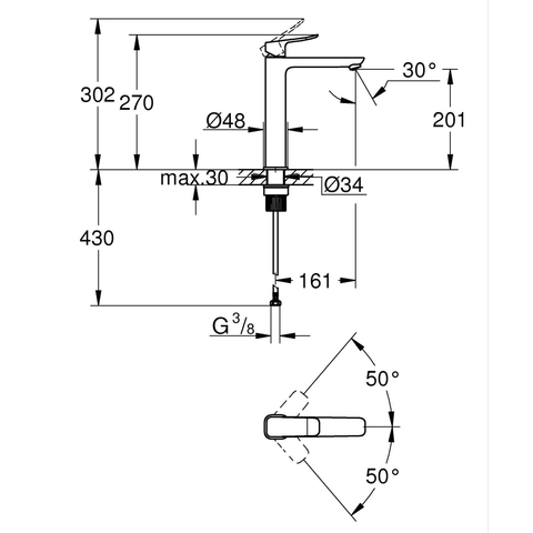 Grohe Dice Wastafelmengkraan - XL-size - opbouw - matte black (mat zwart) SW1440582