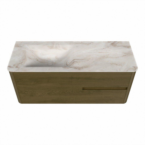 Mondiaz CIRO-DLUX Badkamermeubelset - 120x45x50cm - Solid surface wastafel Frappe - 1 wasbak Links - 1 kraangat - 2 lades - Dusk SW1532856
