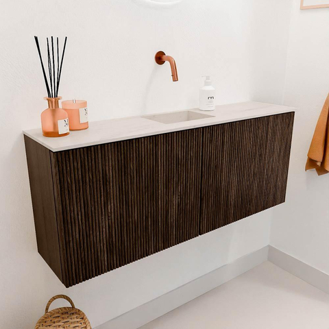 Mondiaz JOYA-DLUX 100cm meuble de toilette - couleur Walnut - Vasque FAYE position Milieu Sans trou de robinet couleur Meli. SW1424418