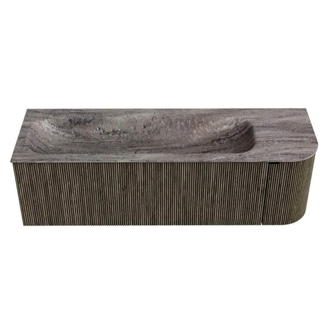 MONDIAZ KURVE-DLUX Meuble de salle de bains 145cm arrondi à droite couleur Shadow avec 1 tiroir et 1 porte. Lavabo BIG LARGE à gauche sans trou de robinet Oza. SW1432913
