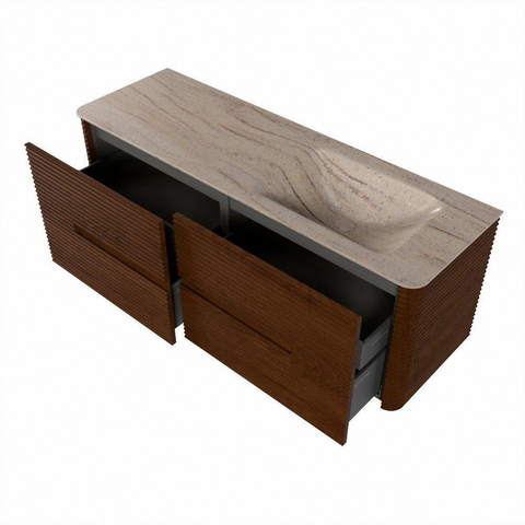 Mondiaz CIRO-DLUX Ensemble meuble de salle de bains - 140x45x50cm - Plan vasque Solid surface Saba - 1 lavabo à droite - 1 trou de robinet - 4 tiroirs - Ruby SW1531891