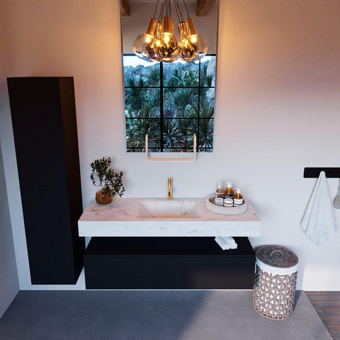 Mondiaz ALAN-DLUX Ensemble de meuble - 130cm - meuble Urban mat - 1 tiroir - Lavabo Cloud Opalo suspendu - vasque Centre - 1 trou de robinet SW806288
