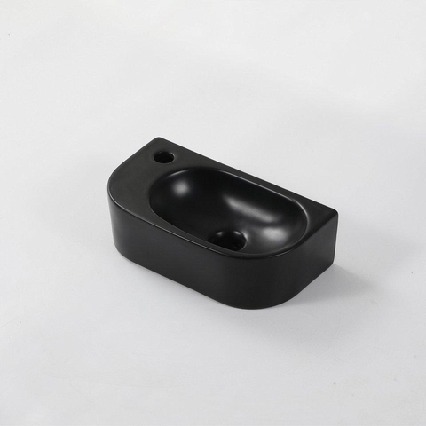 Fugaflow Efficiente Pietra Ensemble lave-mains - 40x21.5x12cm - gauche - lisse - semi-circulaire - 1 trou de robinet - céramique - robinet de lave-mains laiton brossé - bonde - siphon abaissé - noir mat SW1442419